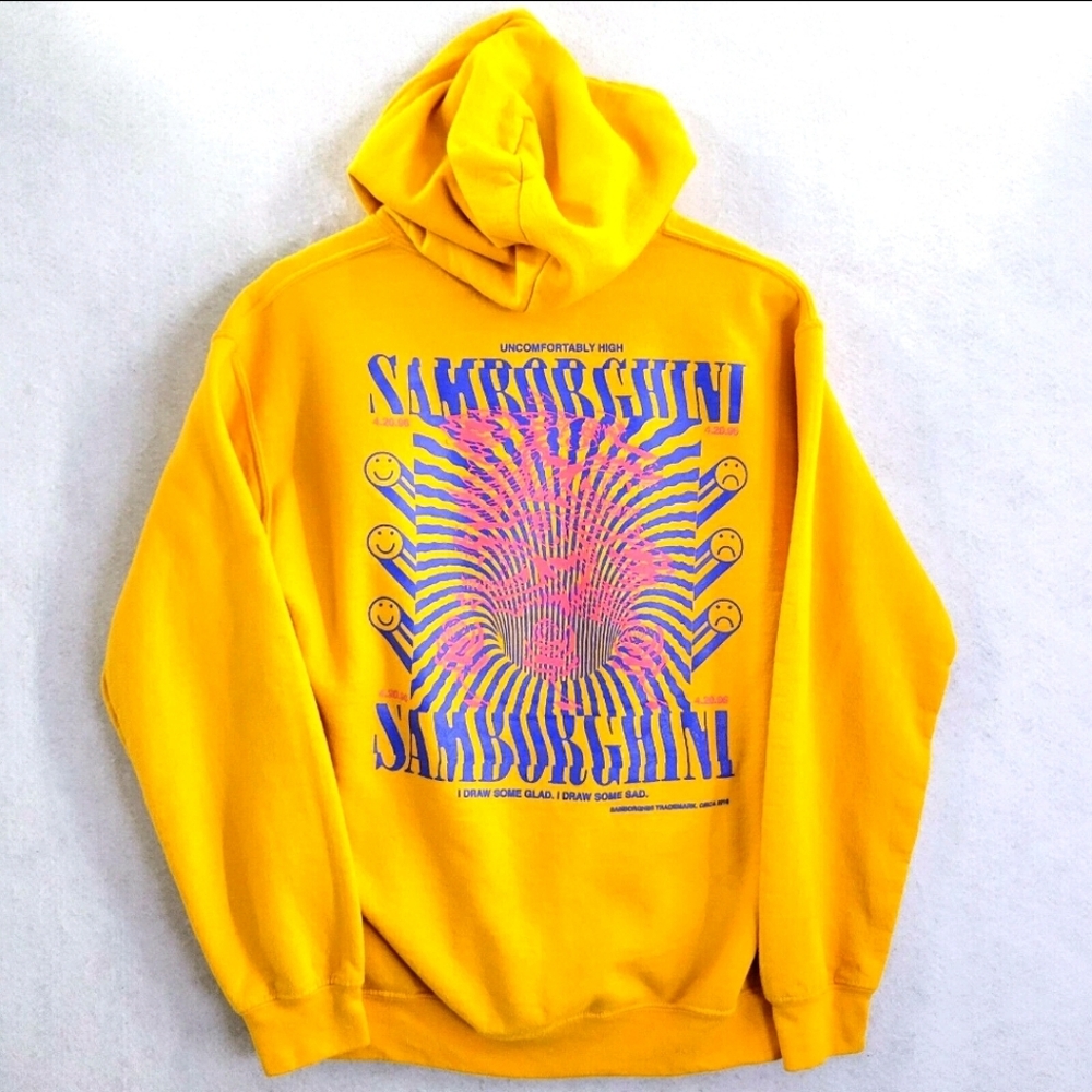 Samborghini Hoodie Sweatshirt Yellow Multicolored Graphic Men's Small Abstract